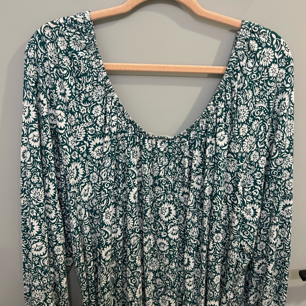 Boden Green White Scoop Neck Jersey Knit Dress Size 20-22L Floral EUC AD 1022 - Picture 8 of 9